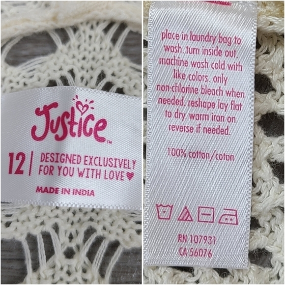 JUSTICE Girls Cream Hooded Open Knit Cardigan Sweater Size 12 - Picture 15 of 15
